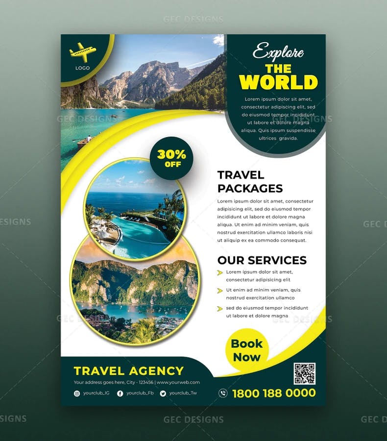 Holiday travel packages promotional agency flyer template