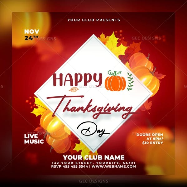 Live Music Thanksgiving party flyer template