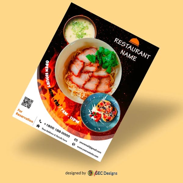 Restaurant flyer template with large image