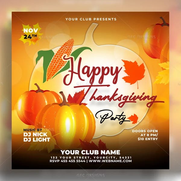 Thanksgiving celebration party flyer template
