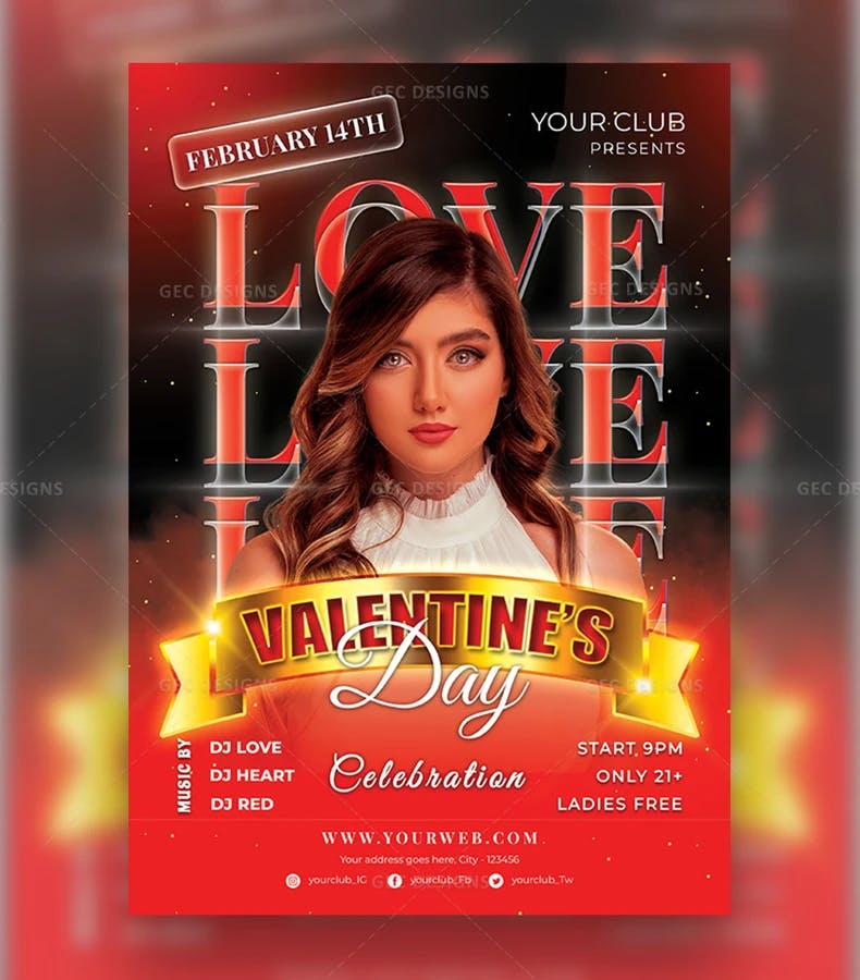 Valentine's Day party invitation flyer template
