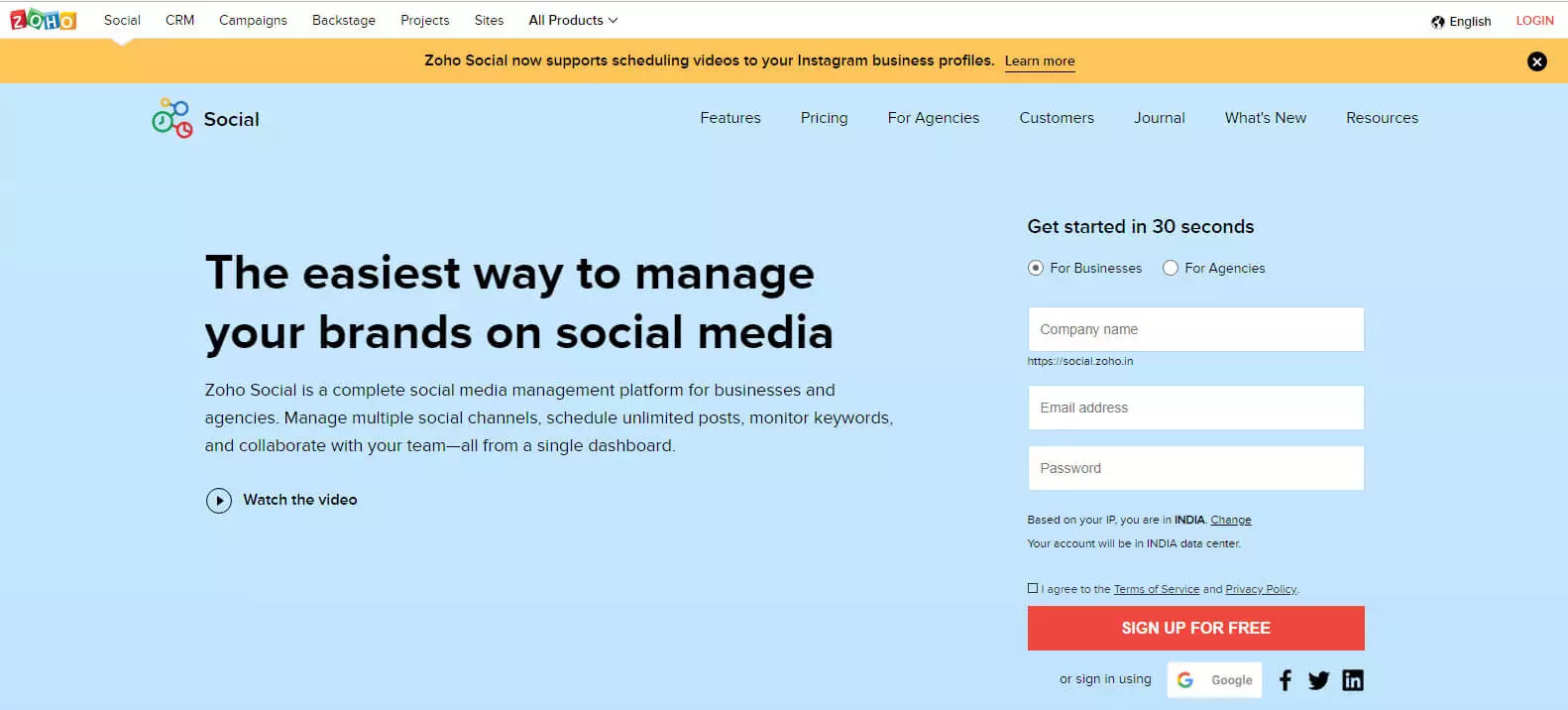 Free social media management tool zohosocial screen shot
