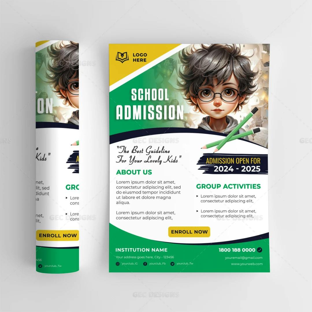 School Admission Open for the Academic year promotional flyer design