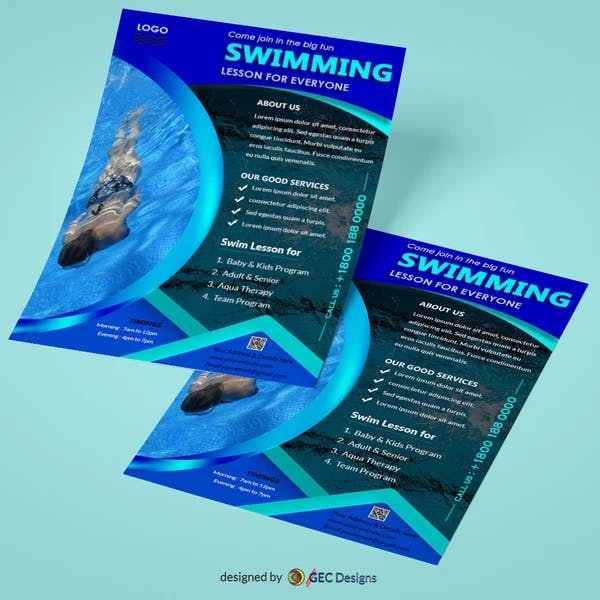 Swimming Lessons pool fun Flyer Template